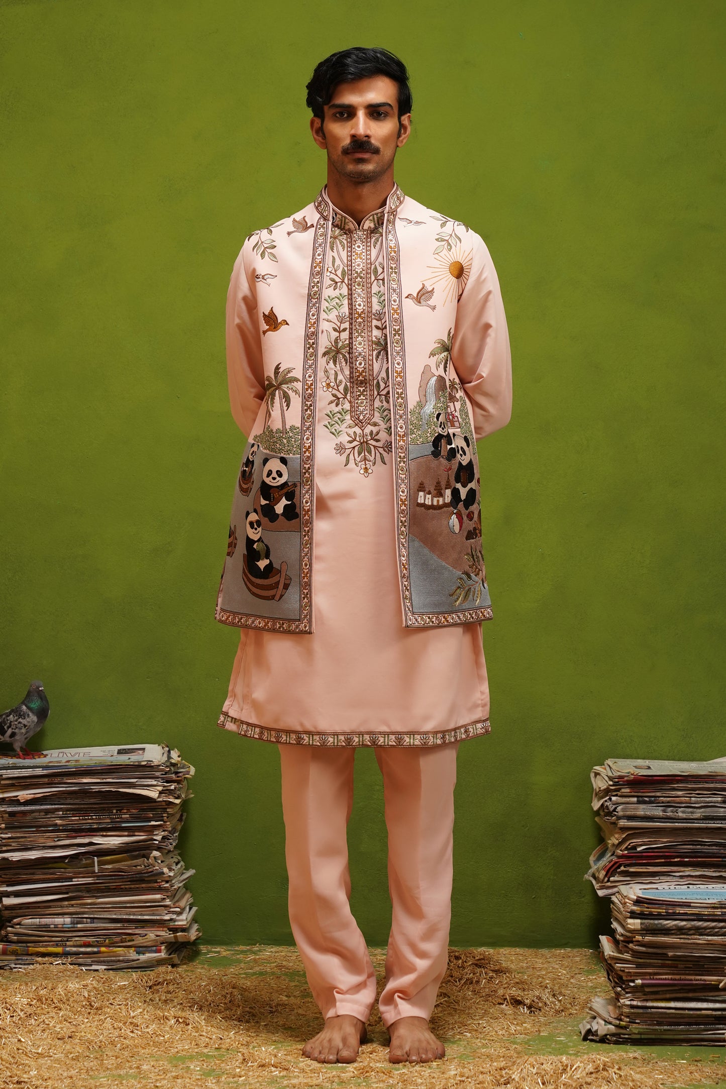 PANDA PINK KURTA JACKET SET