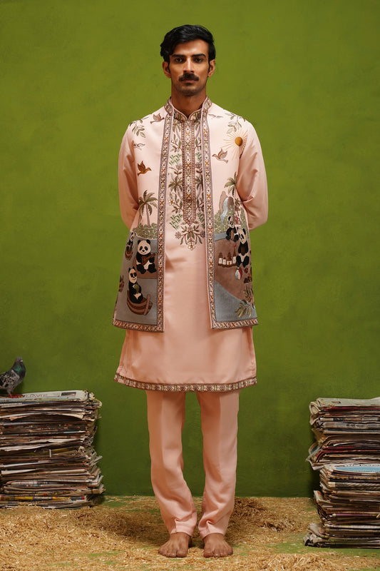PANDA PINK KURTA JACKET SET
