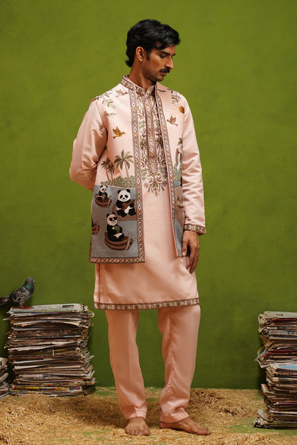 PANDA PINK KURTA JACKET SET