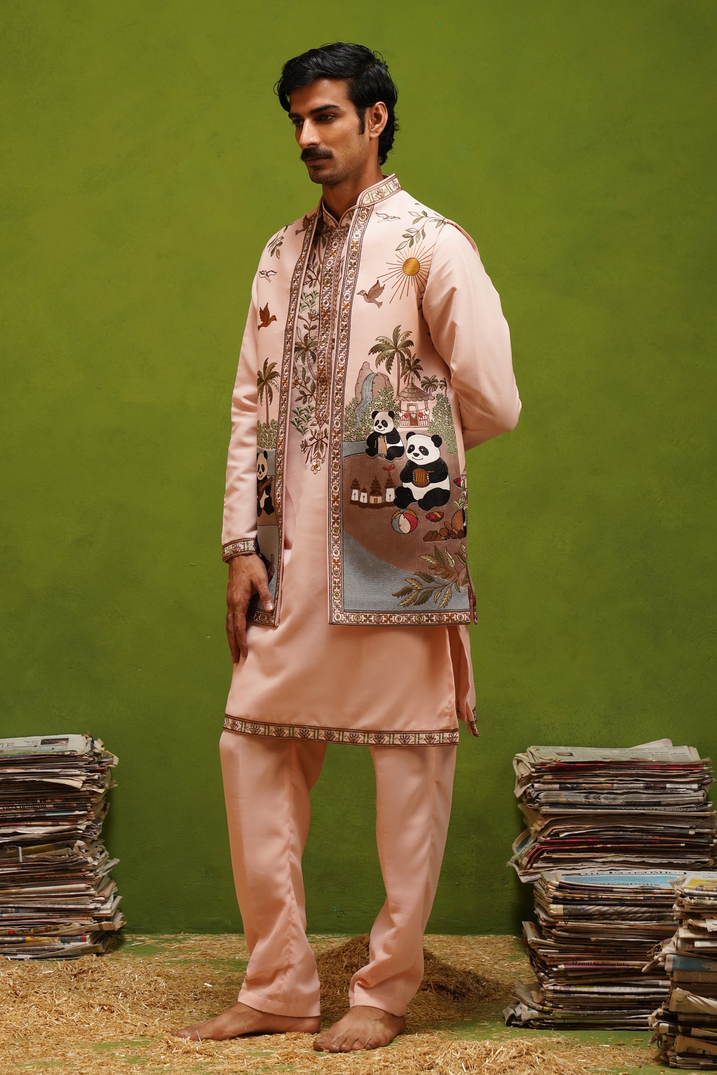 PANDA PINK KURTA JACKET SET