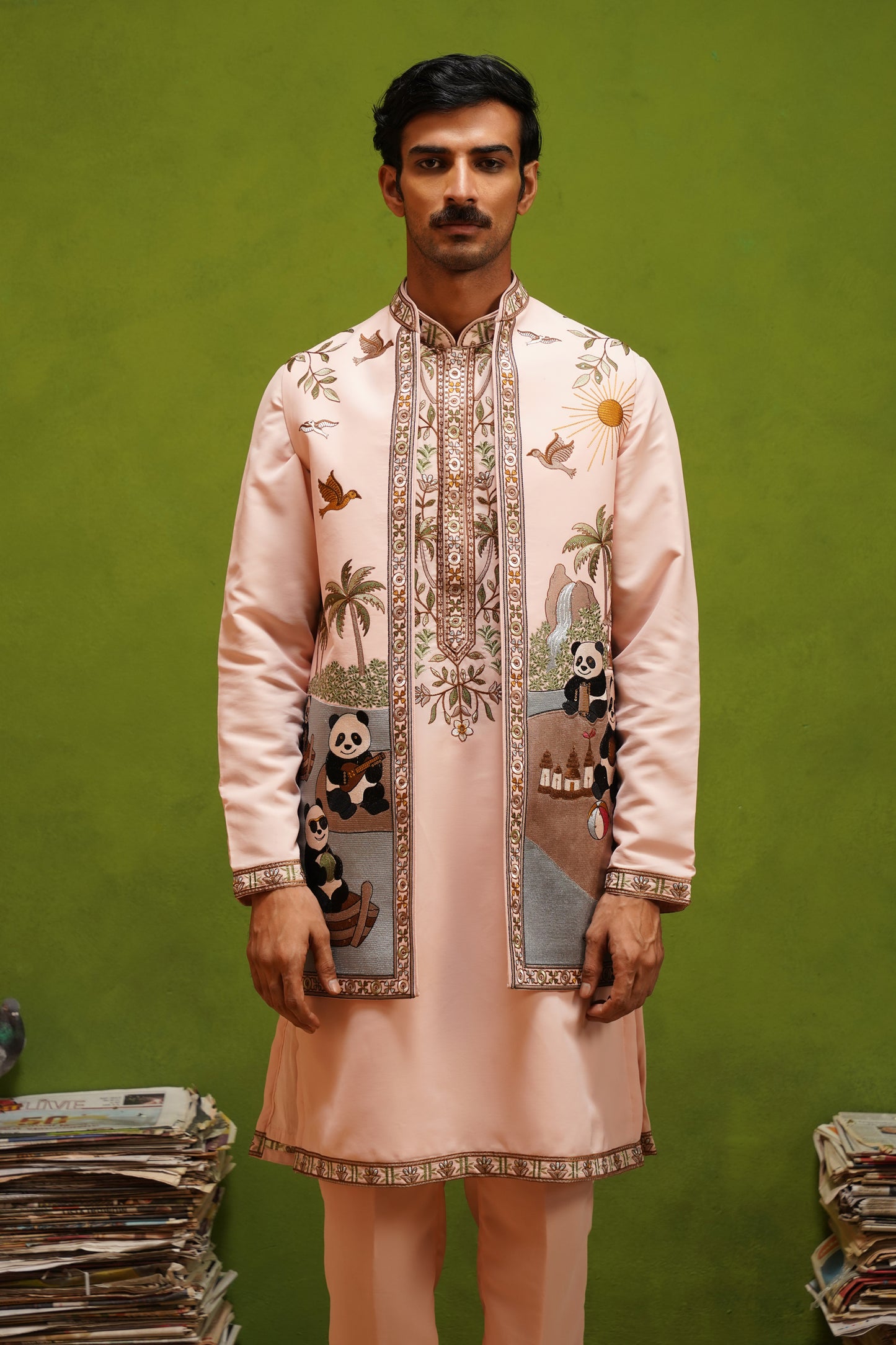 PANDA PINK KURTA JACKET SET