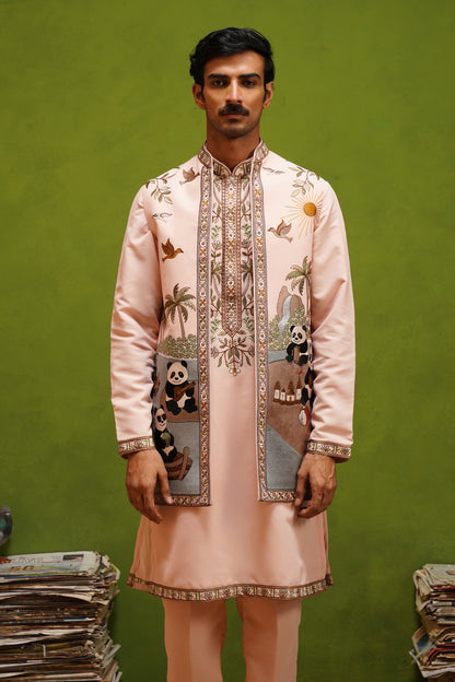 PANDA PINK KURTA JACKET SET