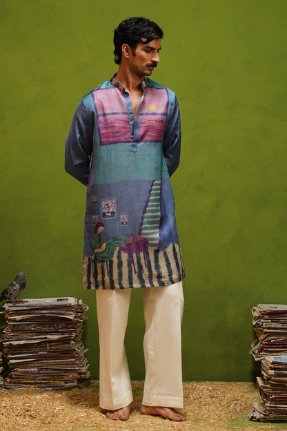 CANVAS BLUE SHORT KURTA SET