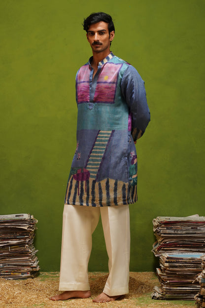 CANVAS BLUE SHORT KURTA SET