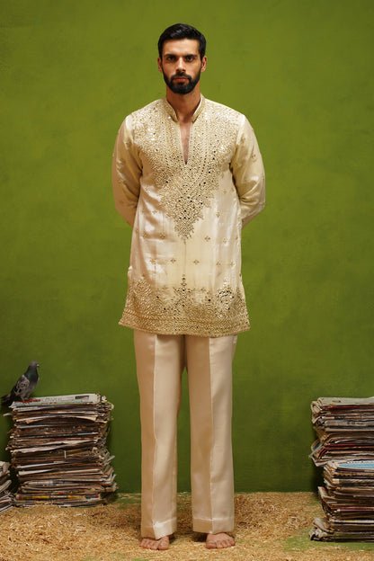 ARYA BEIGE  V NECK SHORT KURTA SET