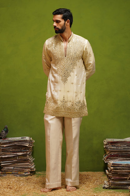 ARYA BEIGE  V NECK SHORT KURTA SET