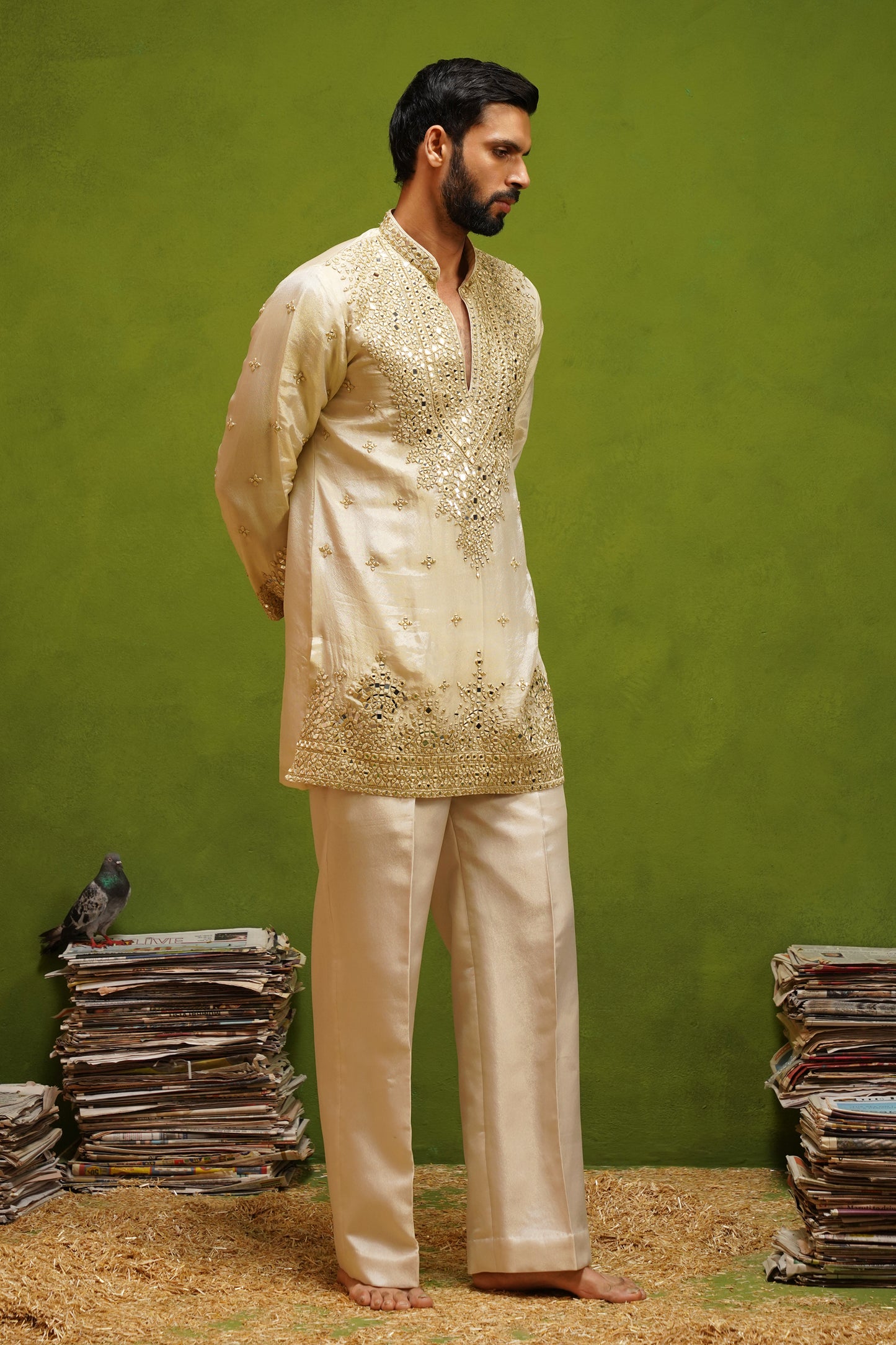 ARYA BEIGE  V NECK SHORT KURTA SET