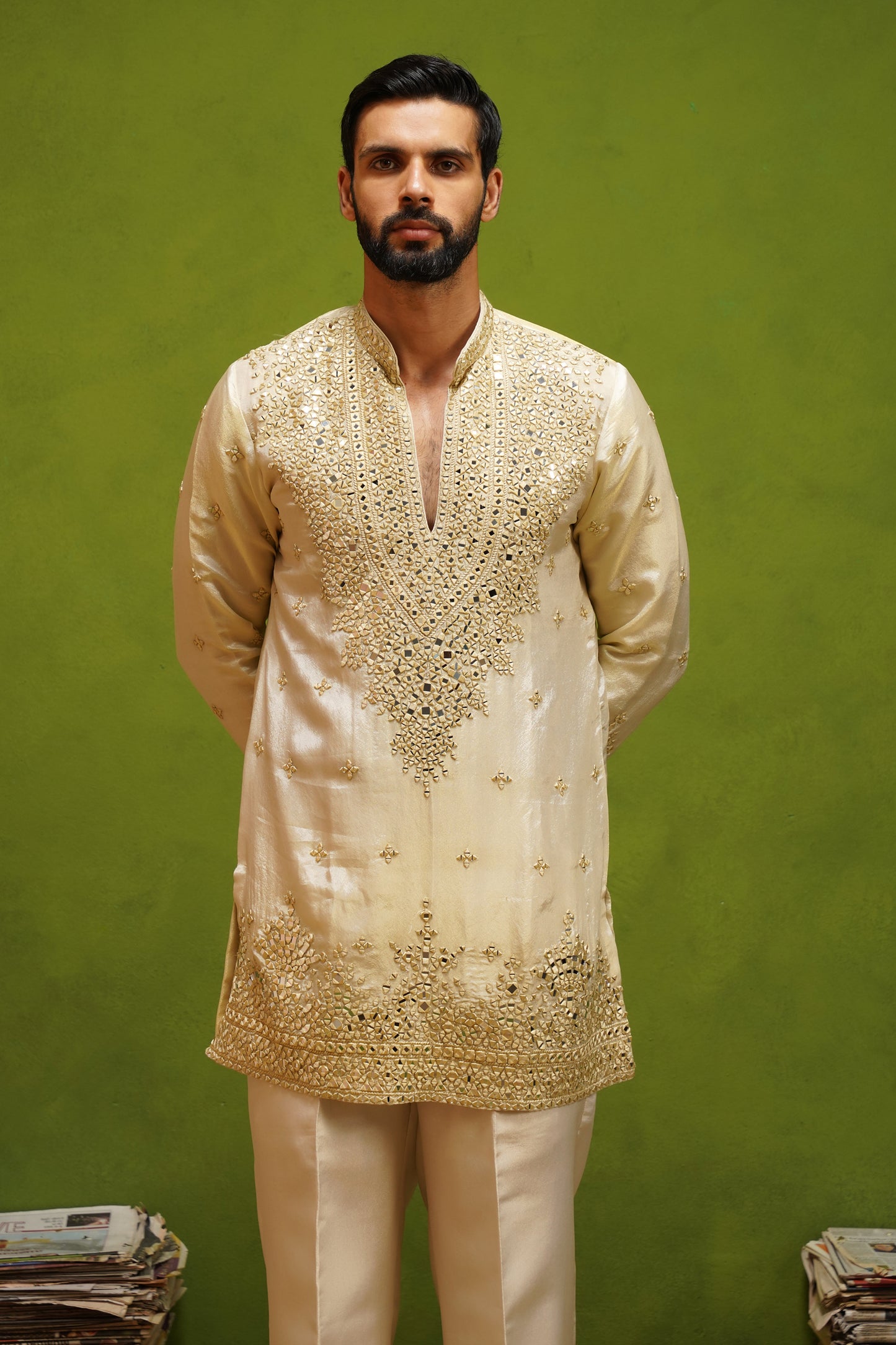 ARYA BEIGE  V NECK SHORT KURTA SET