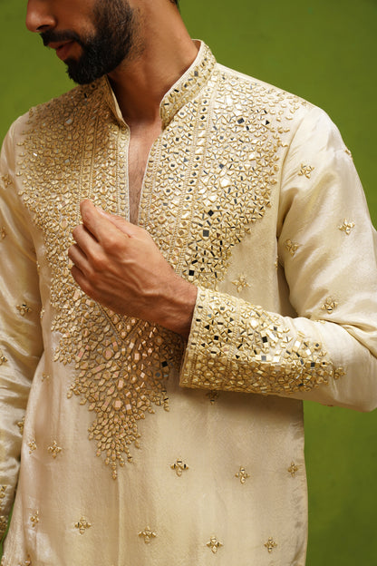 ARYA BEIGE  V NECK SHORT KURTA SET