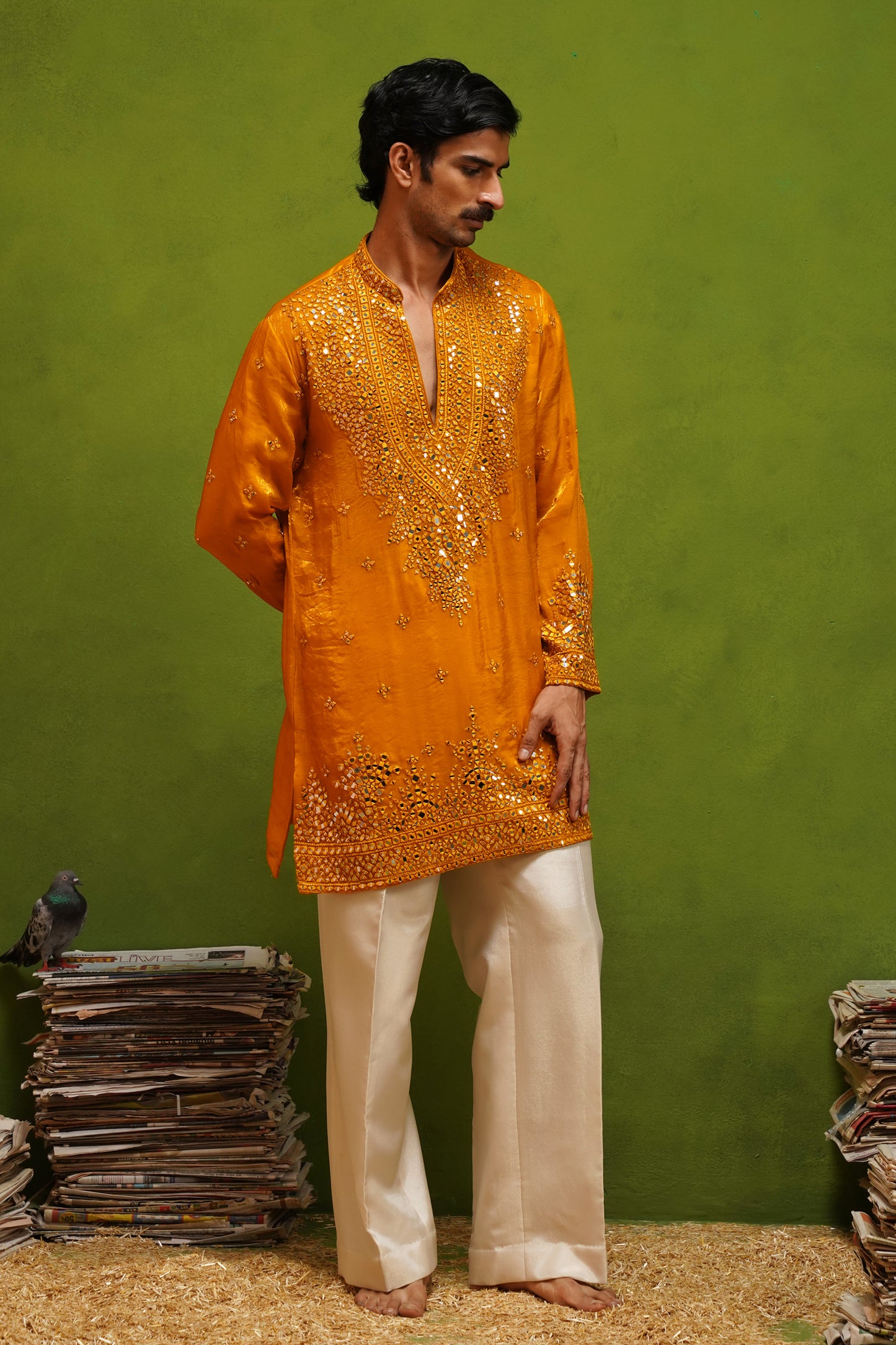 ARYA YELLOW V NECK SHORT KURTA SET