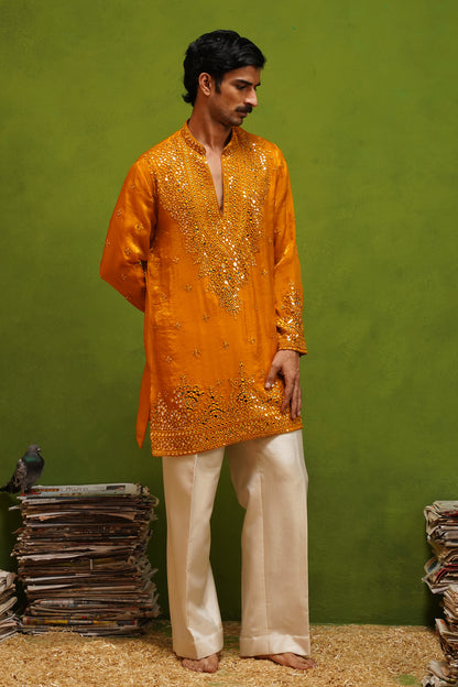 ARYA YELLOW V NECK SHORT KURTA SET