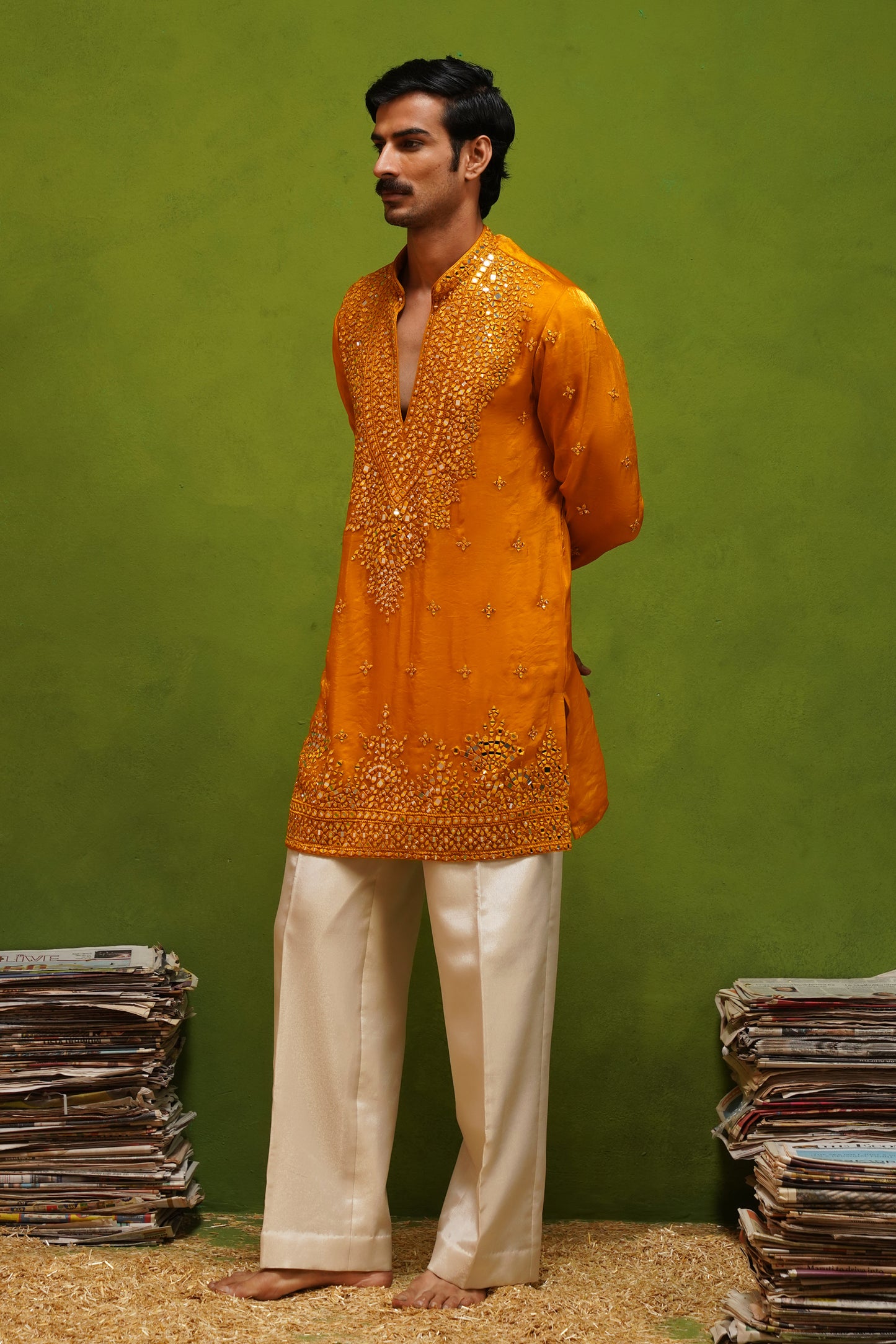 ARYA YELLOW V NECK SHORT KURTA SET
