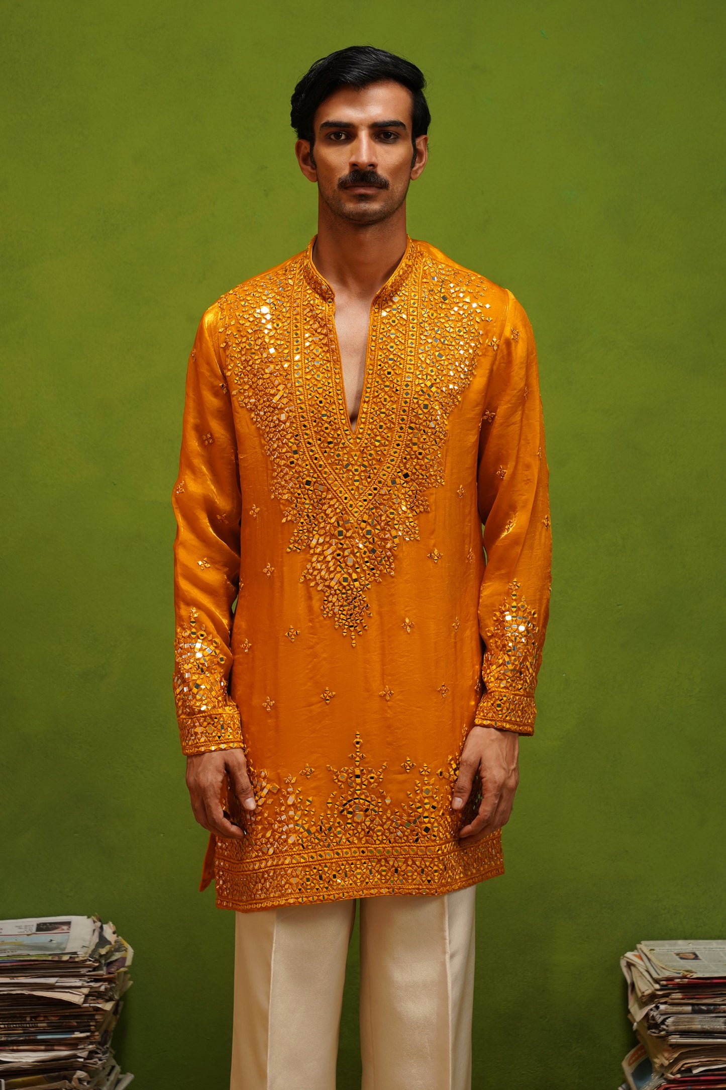 ARYA YELLOW V NECK SHORT KURTA SET