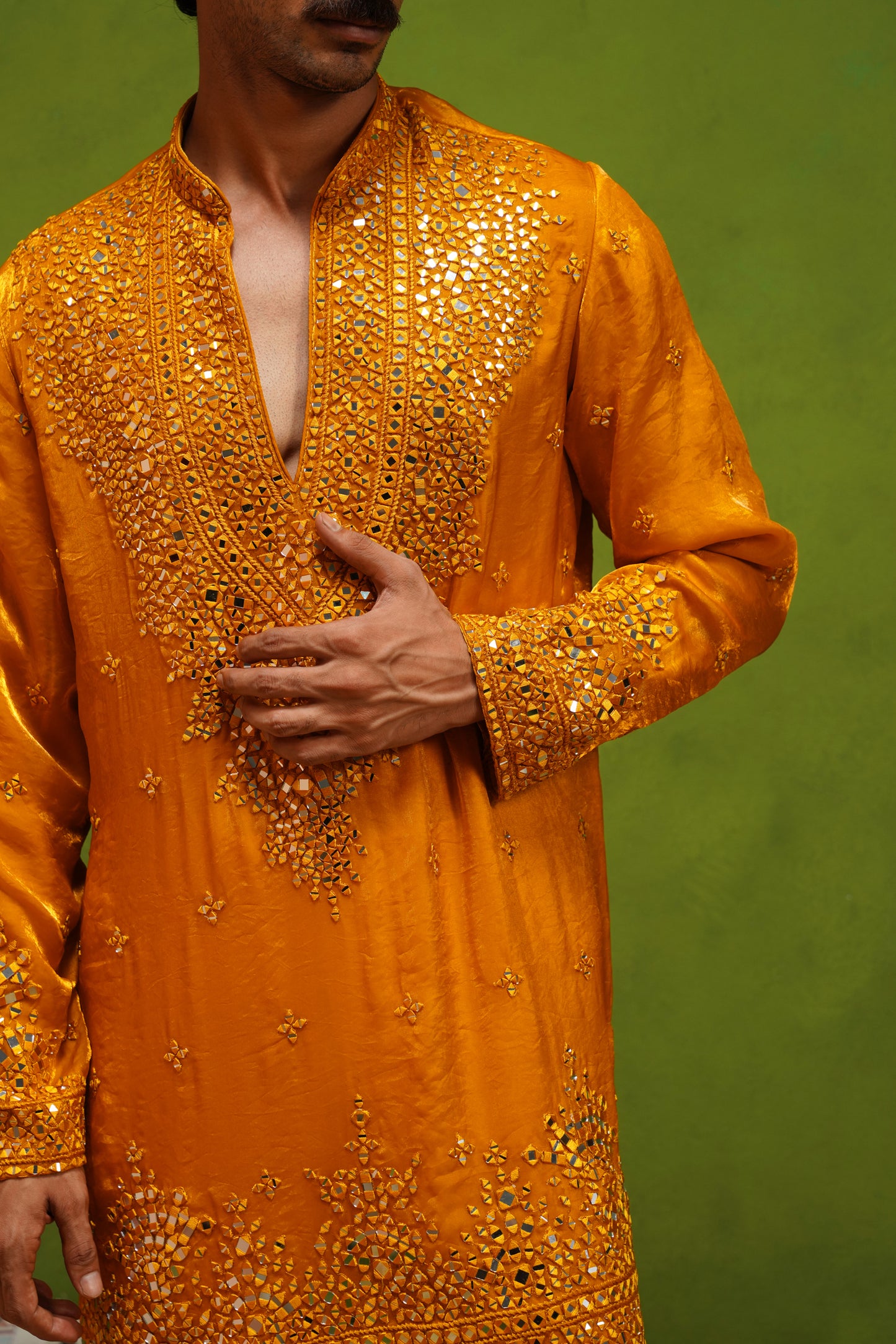 ARYA YELLOW V NECK SHORT KURTA SET