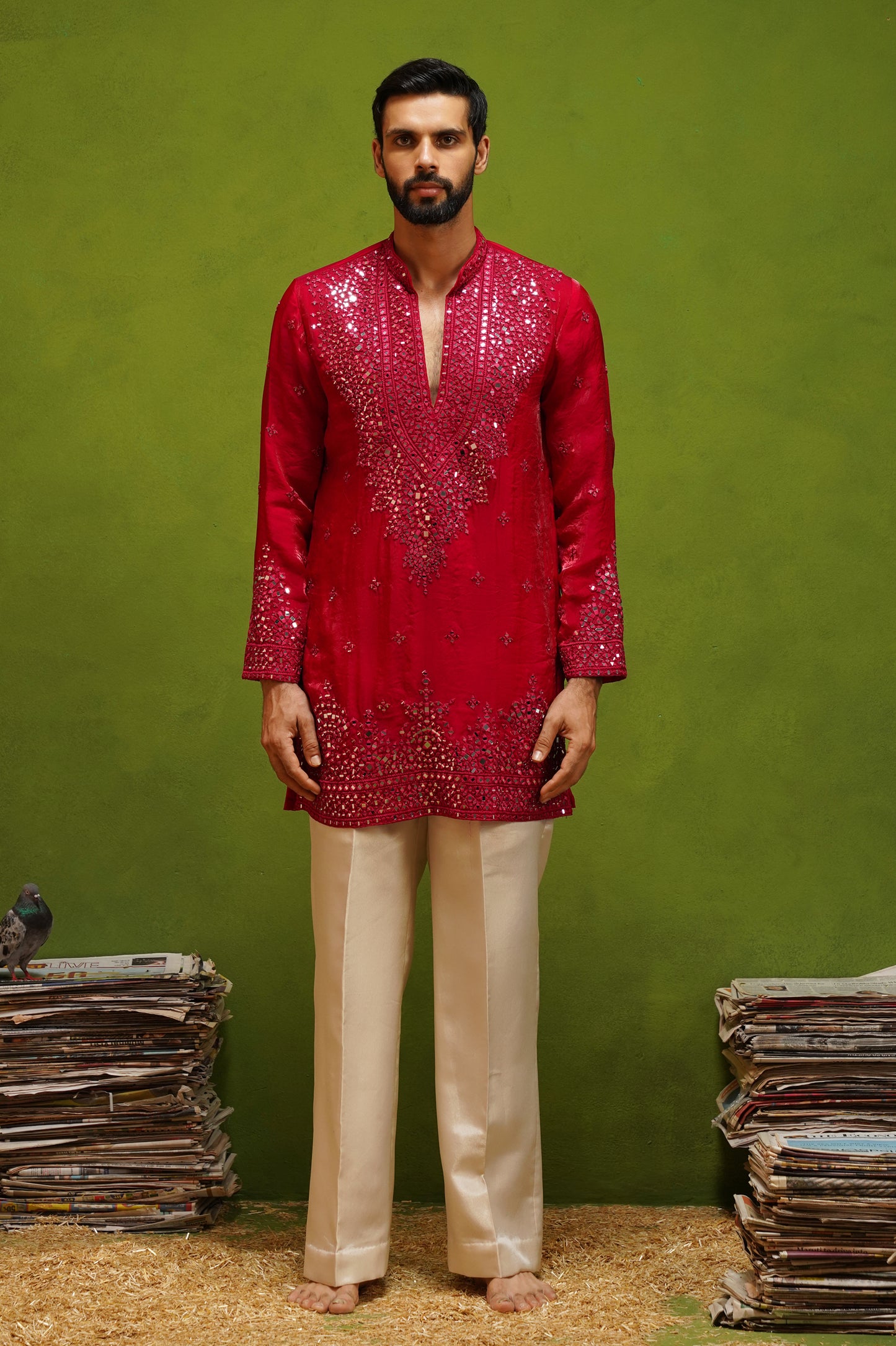 ARYA RANI PINK  V NECK SHORT KURTA SET