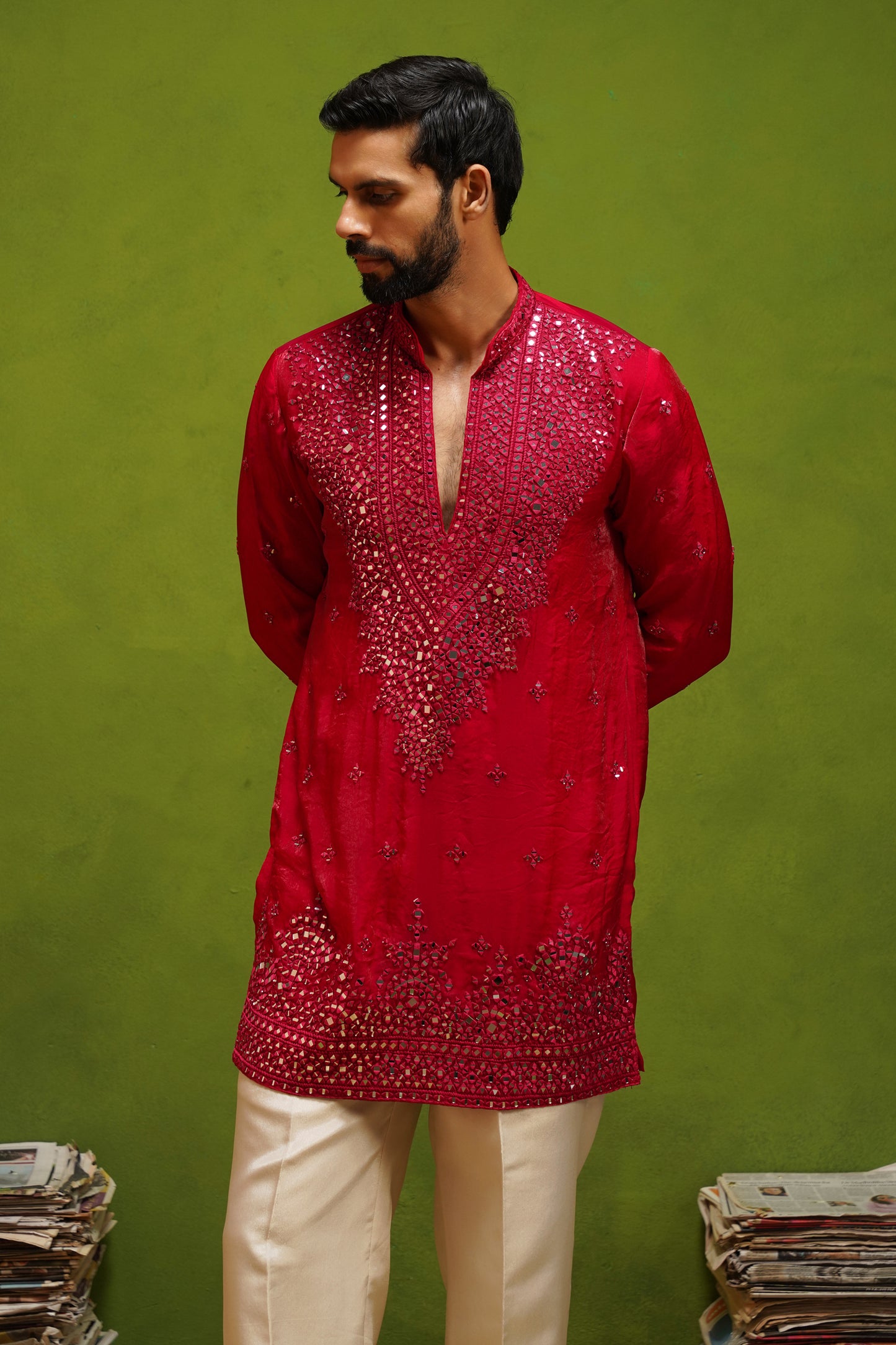 ARYA RANI PINK  V NECK SHORT KURTA SET