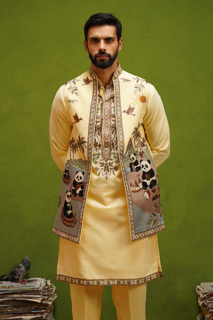 PANDA YELLOW KURTA JACKET SET