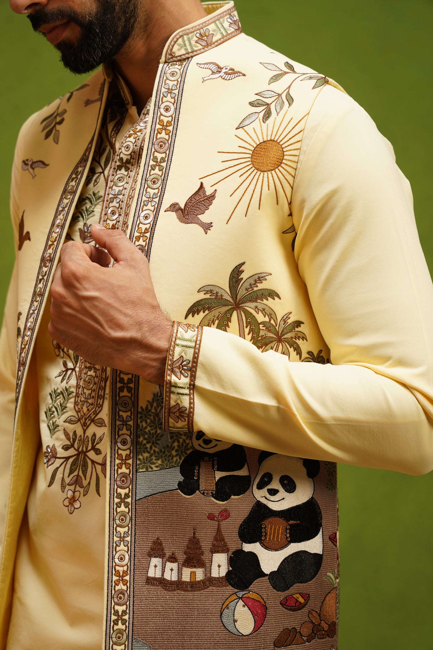 PANDA YELLOW KURTA JACKET SET