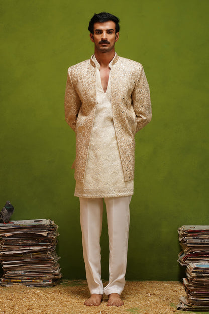 SHAAN GOLD JODHPURI SET WITH V NECK KURTA