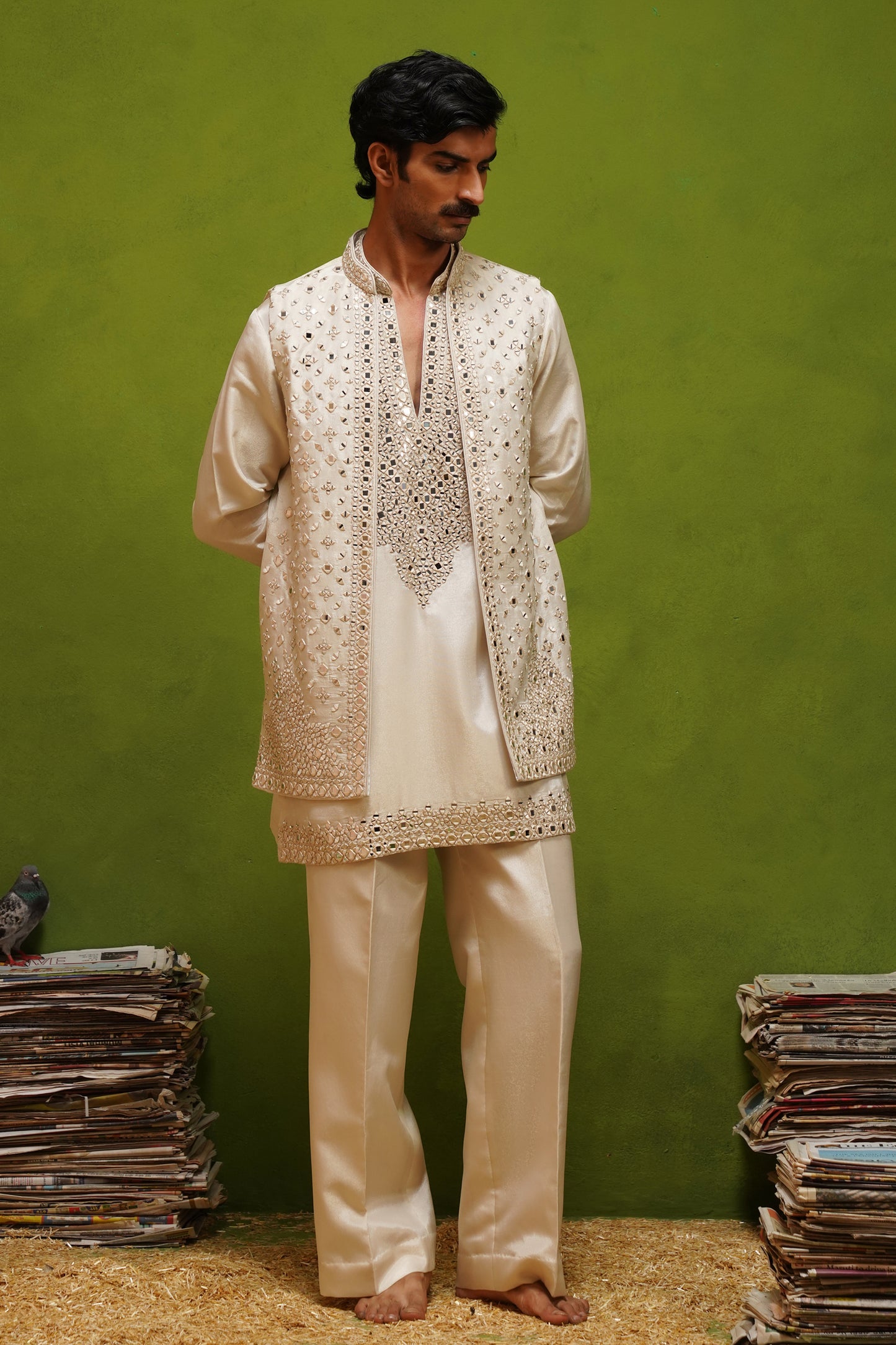 AZEEL IVORY SHORT KURTA JACKET SET