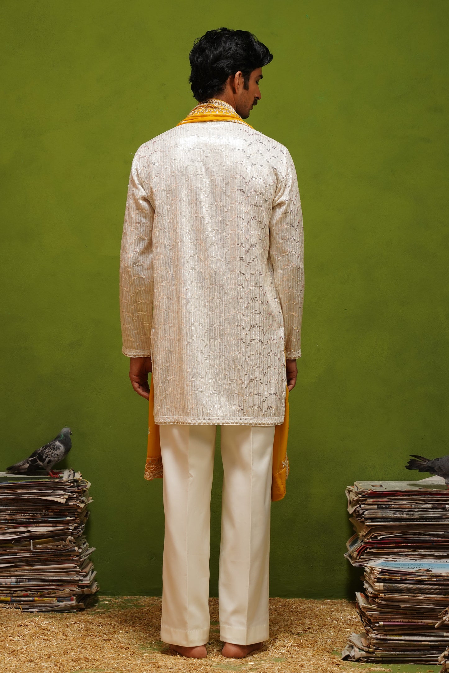 AMBER  IVORY SHORT KURTA SET WITH DUPATTA