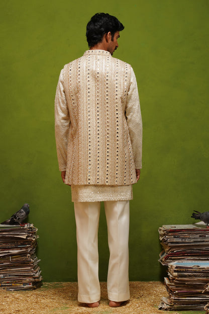 AAINA GOLD V NECKSHORT KURTA JACKET SET