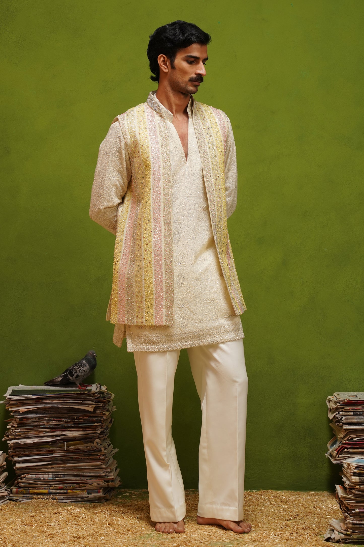 AAFREEN MULTI  V NECKSHORT KURTA JACKET SET