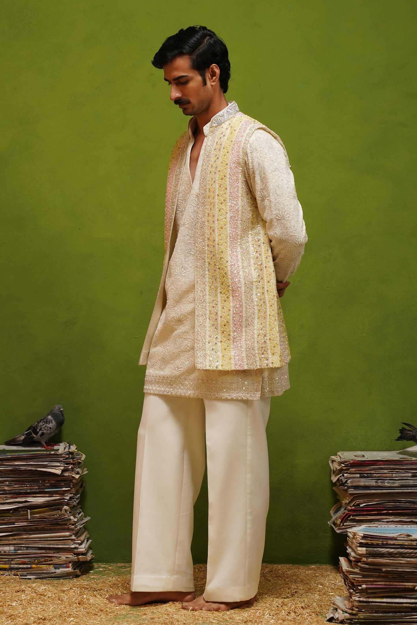 AAFREEN MULTI  V NECKSHORT KURTA JACKET SET