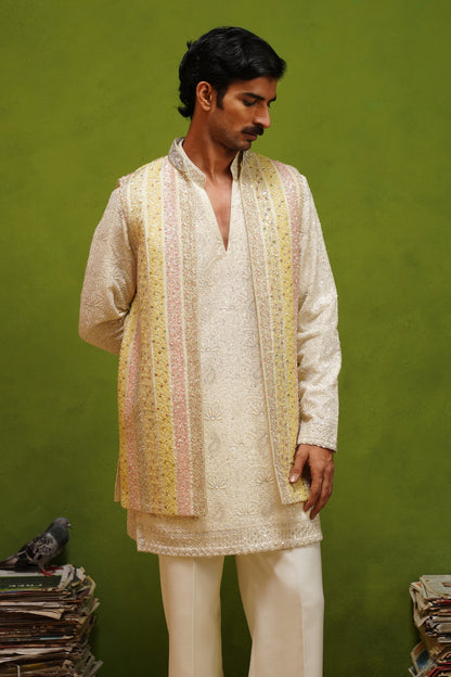 AAFREEN MULTI  V NECKSHORT KURTA JACKET SET