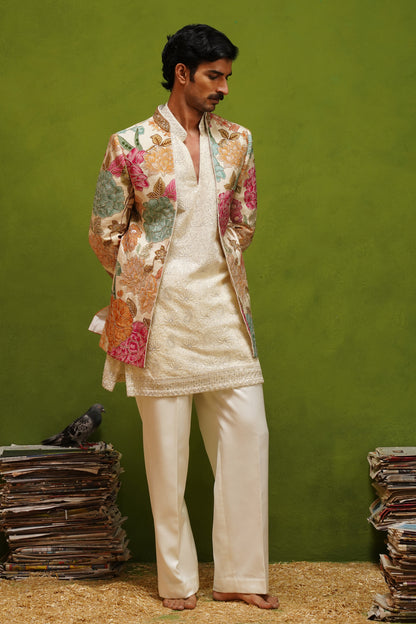 PARTHIV IVORY JODHPURI SET WITH V NECK KURTA