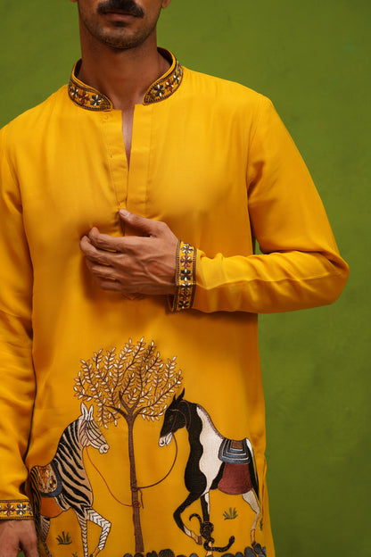 SAATHI YELLOW SHORT KURTA SET