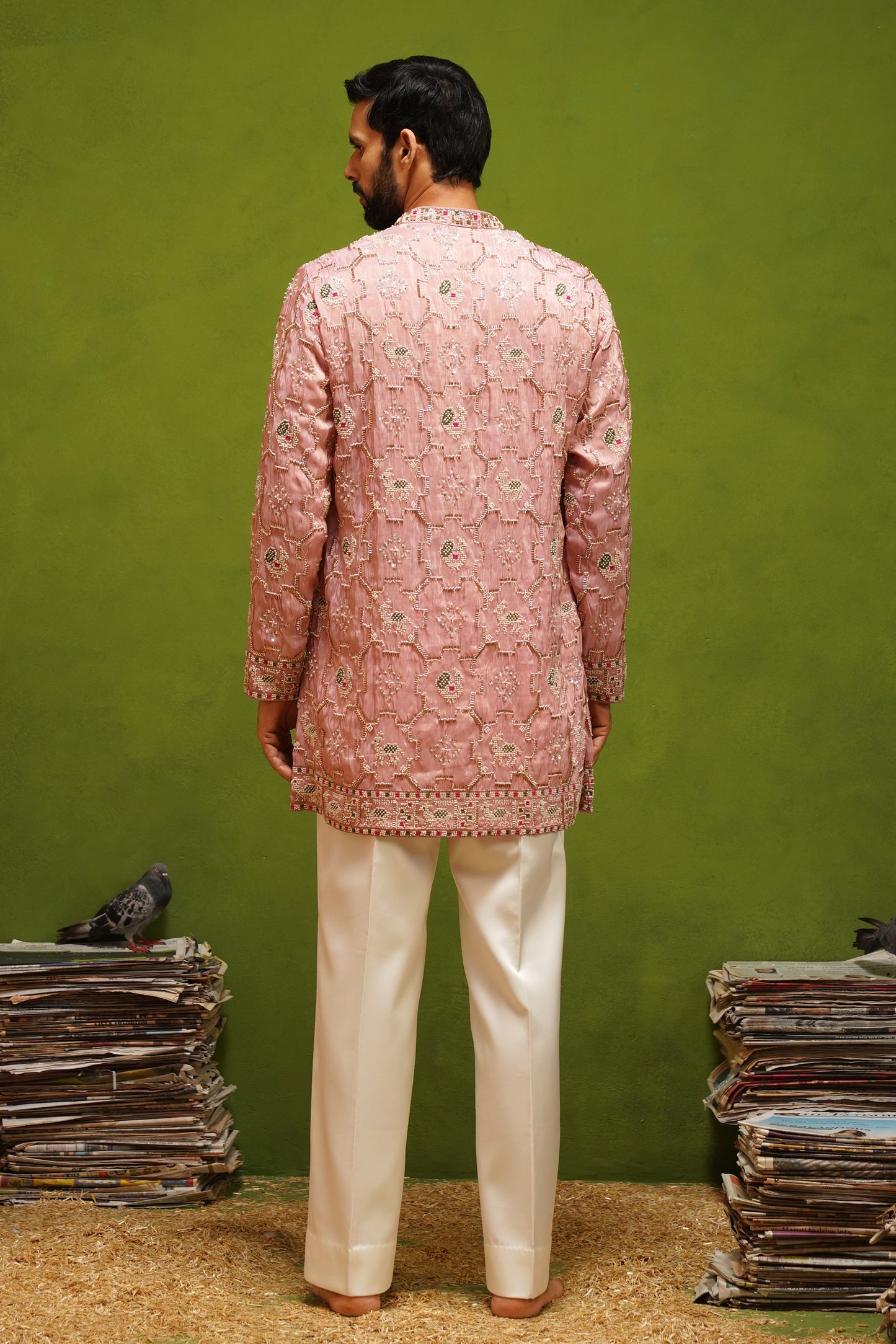 PATOLA PINK SHORT KURTA  SET