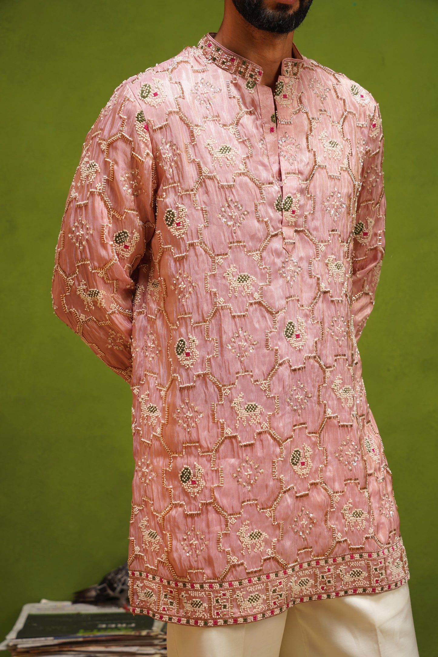 PATOLA PINK SHORT KURTA  SET