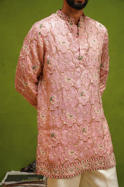 PATOLA PINK SHORT KURTA  SET