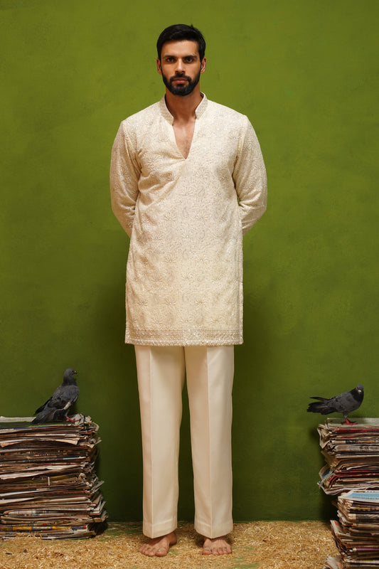 NAQSH IVORY V NECK SHORT KURTA SET