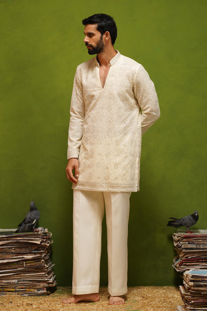 NAQSH IVORY V NECK SHORT KURTA SET