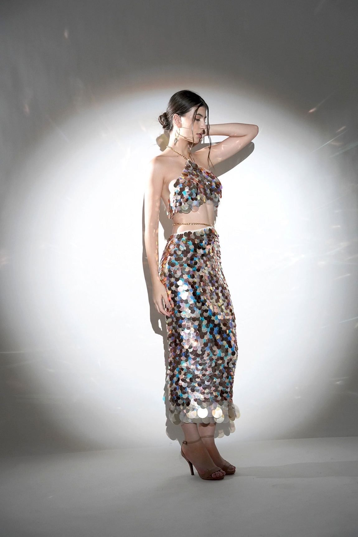 ISLA METTALIC SEQUIN HALTER TWO PIECE CO-ORD SET