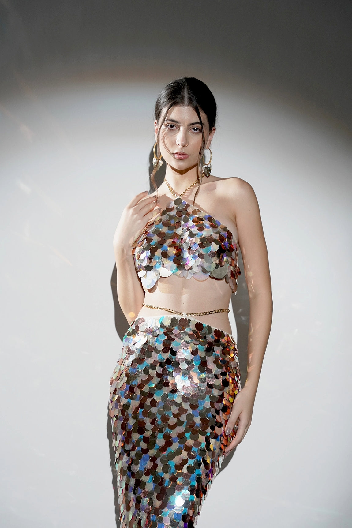 ISLA METTALIC SEQUIN HALTER TWO PIECE CO-ORD SET