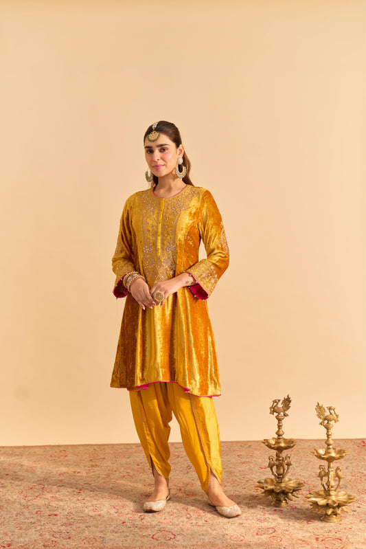 LAIBA - MUSTARD A-LINE KURTA WITH DHOTI