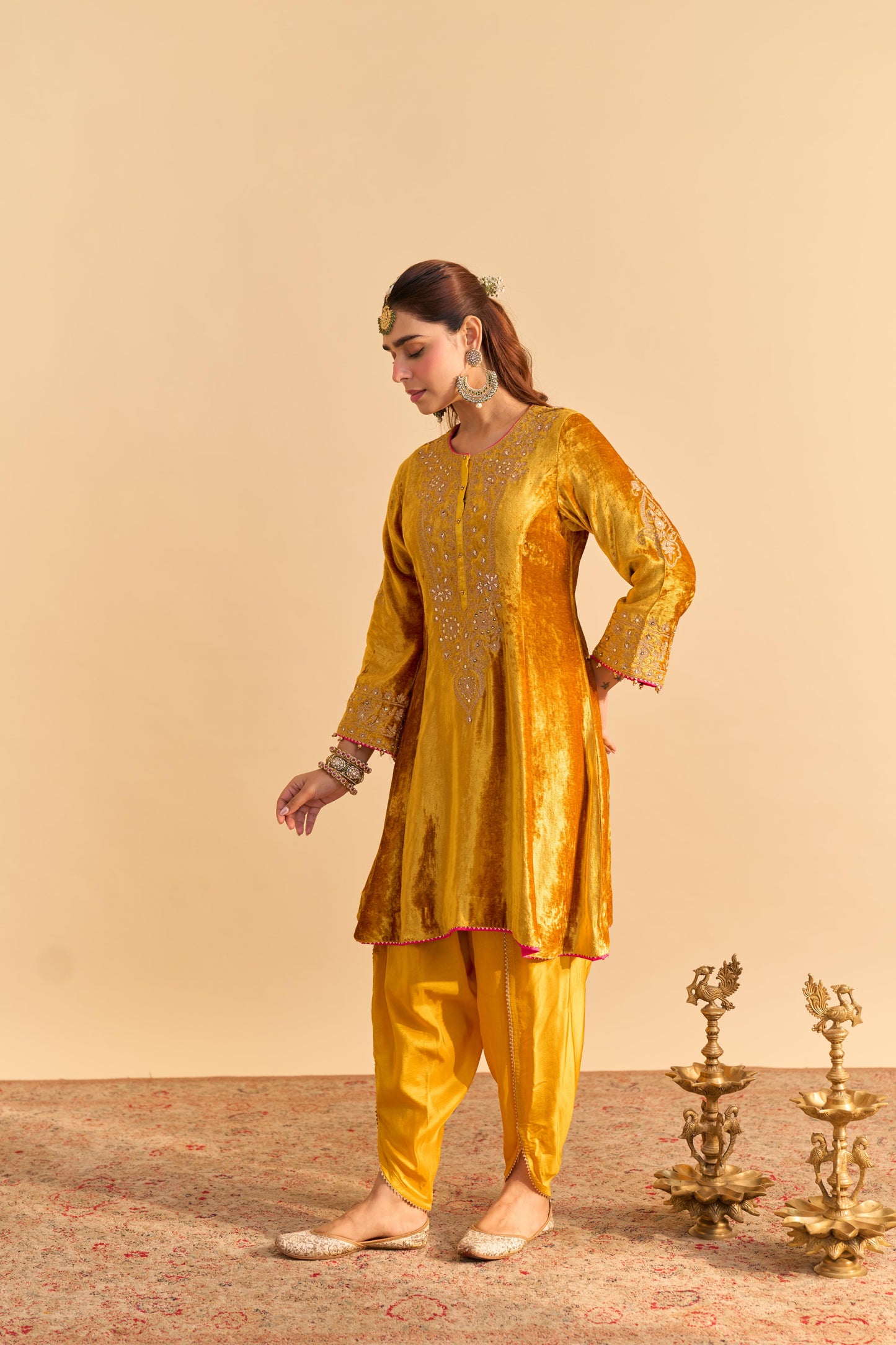 LAIBA - MUSTARD A-LINE KURTA WITH DHOTI