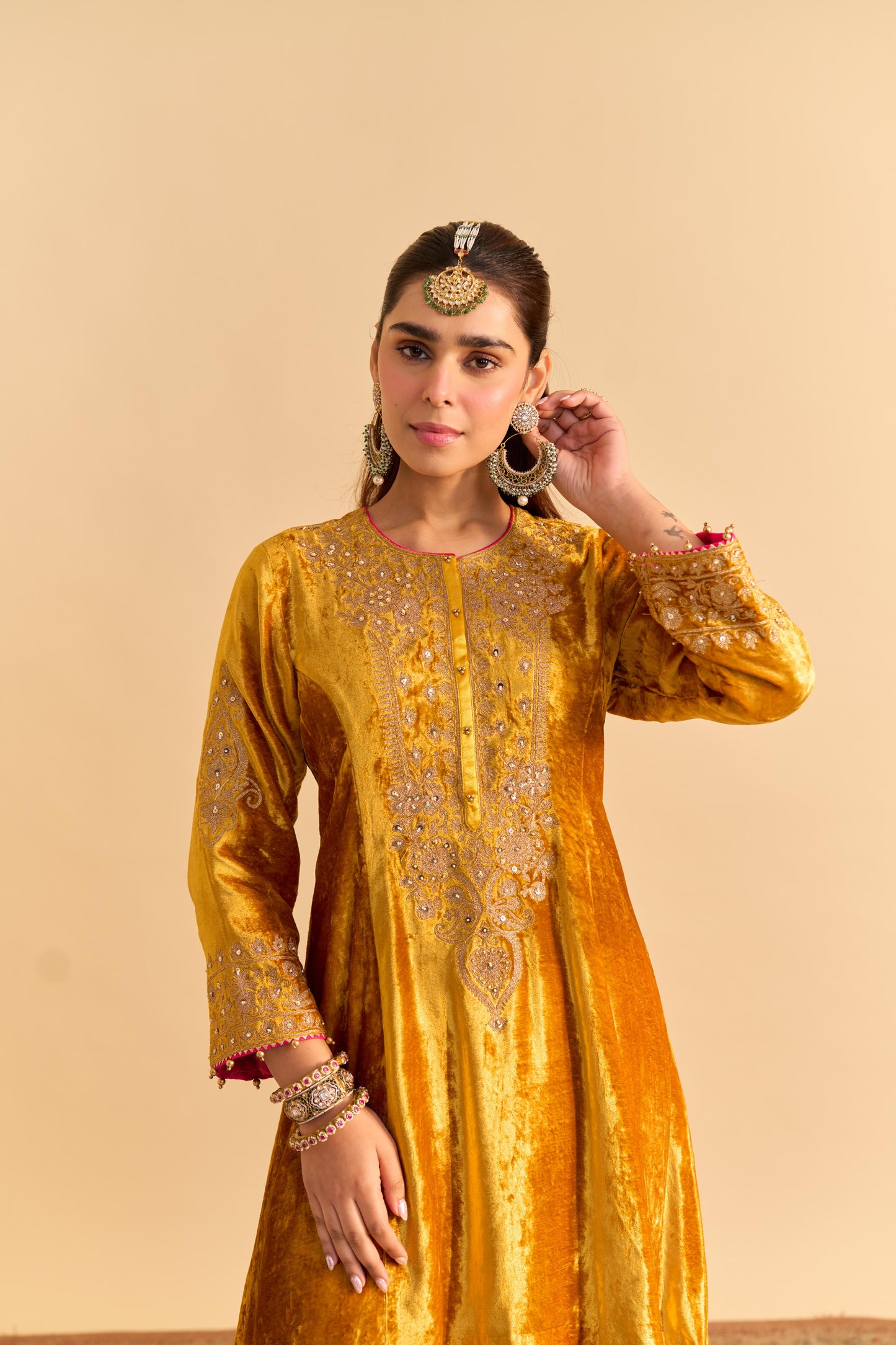LAIBA - MUSTARD A-LINE KURTA WITH DHOTI