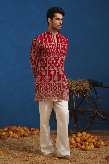 SURKH HOT PINK SHORT KURTA SET