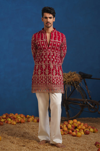 SURKH HOT PINK SHORT KURTA SET