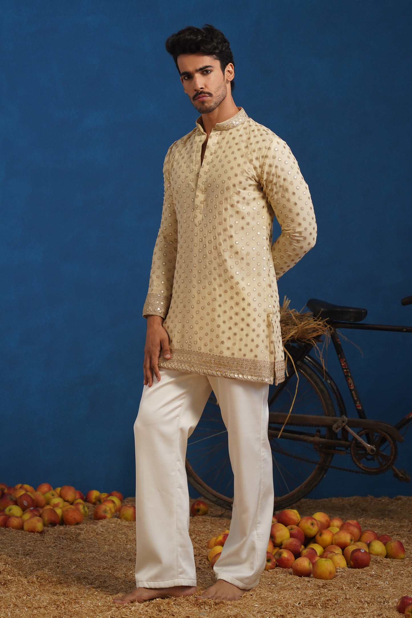 POLKA CREAM SHORT KURTA SET