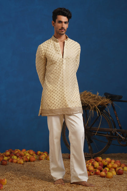 POLKA CREAM SHORT KURTA SET