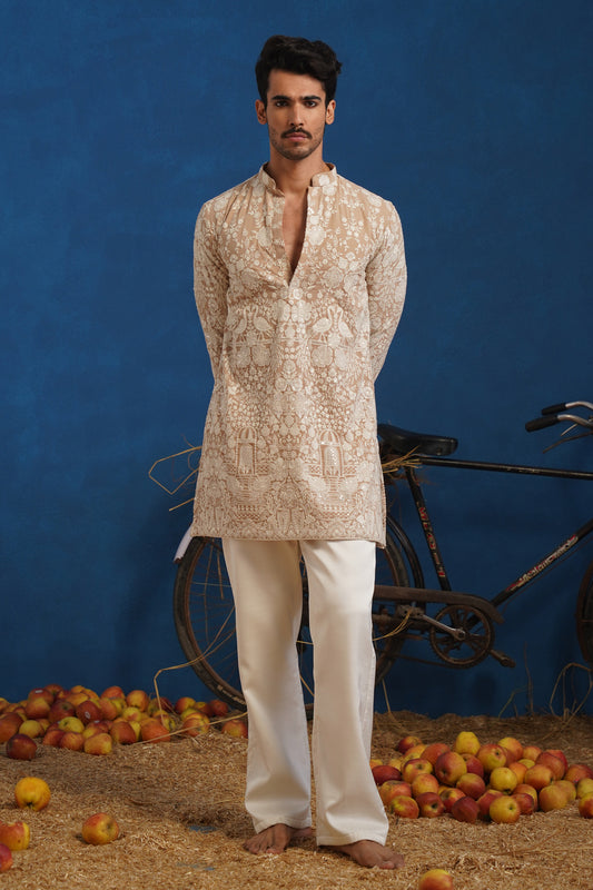 MAYURESH BEIGE SHORT KURTA SET