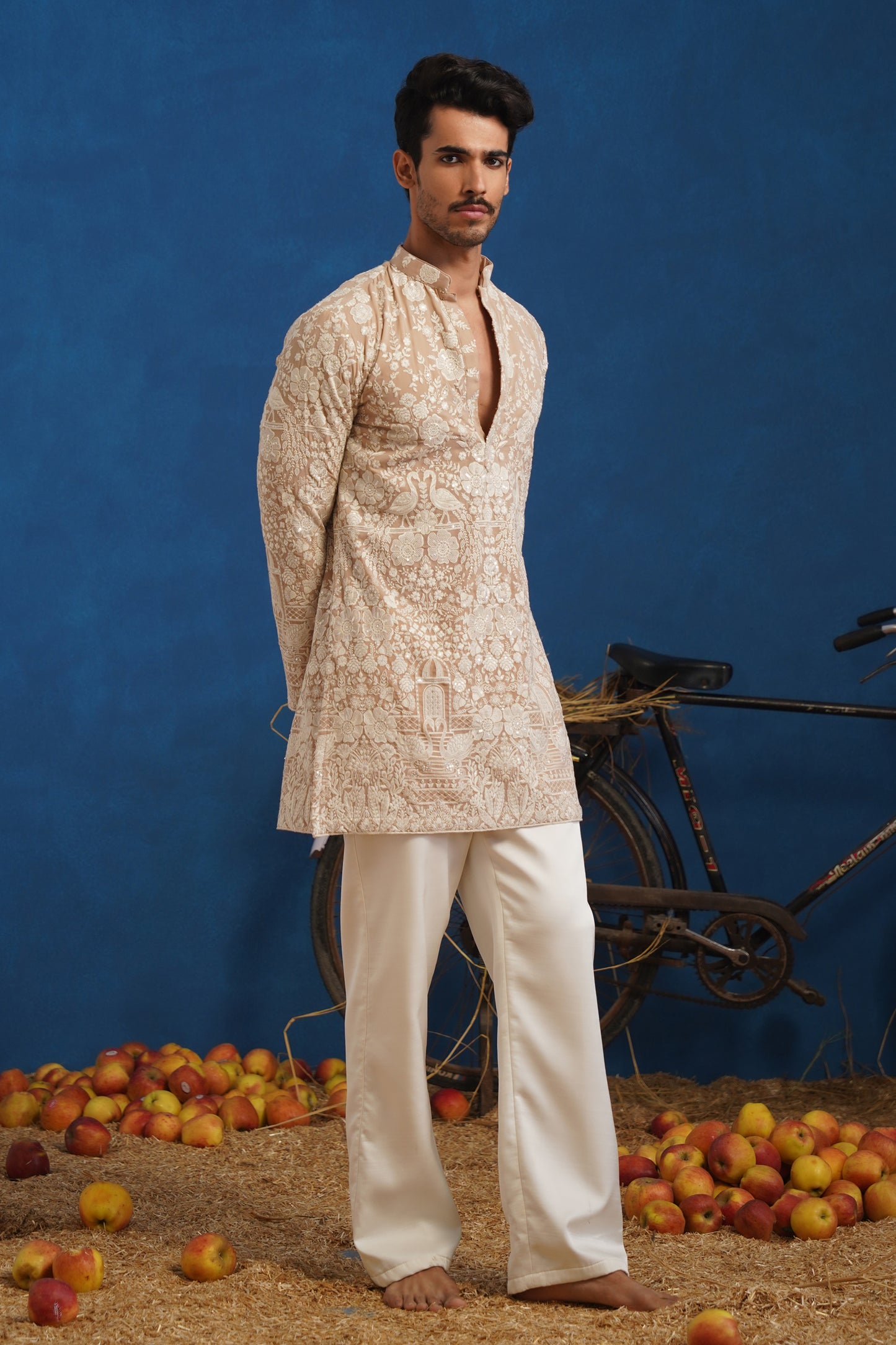 MAYURESH BEIGE SHORT KURTA SET