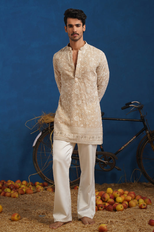 DIVIT CUTDANA BEIGE SHORT KURTA SET