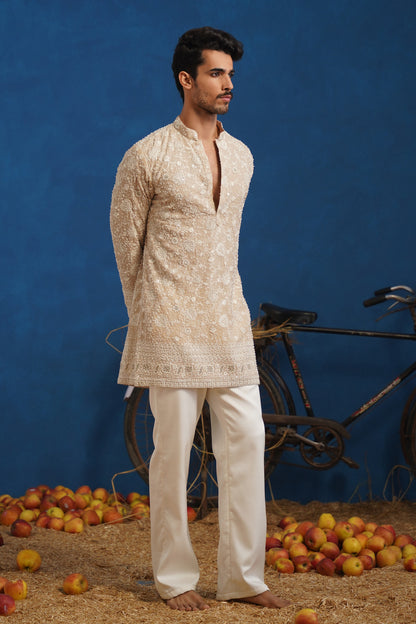 DIVIT CUTDANA BEIGE SHORT KURTA SET