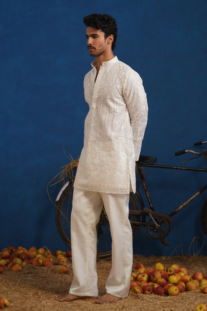EKLAVYA WHITE ORGANZA SHORT KURTA SET